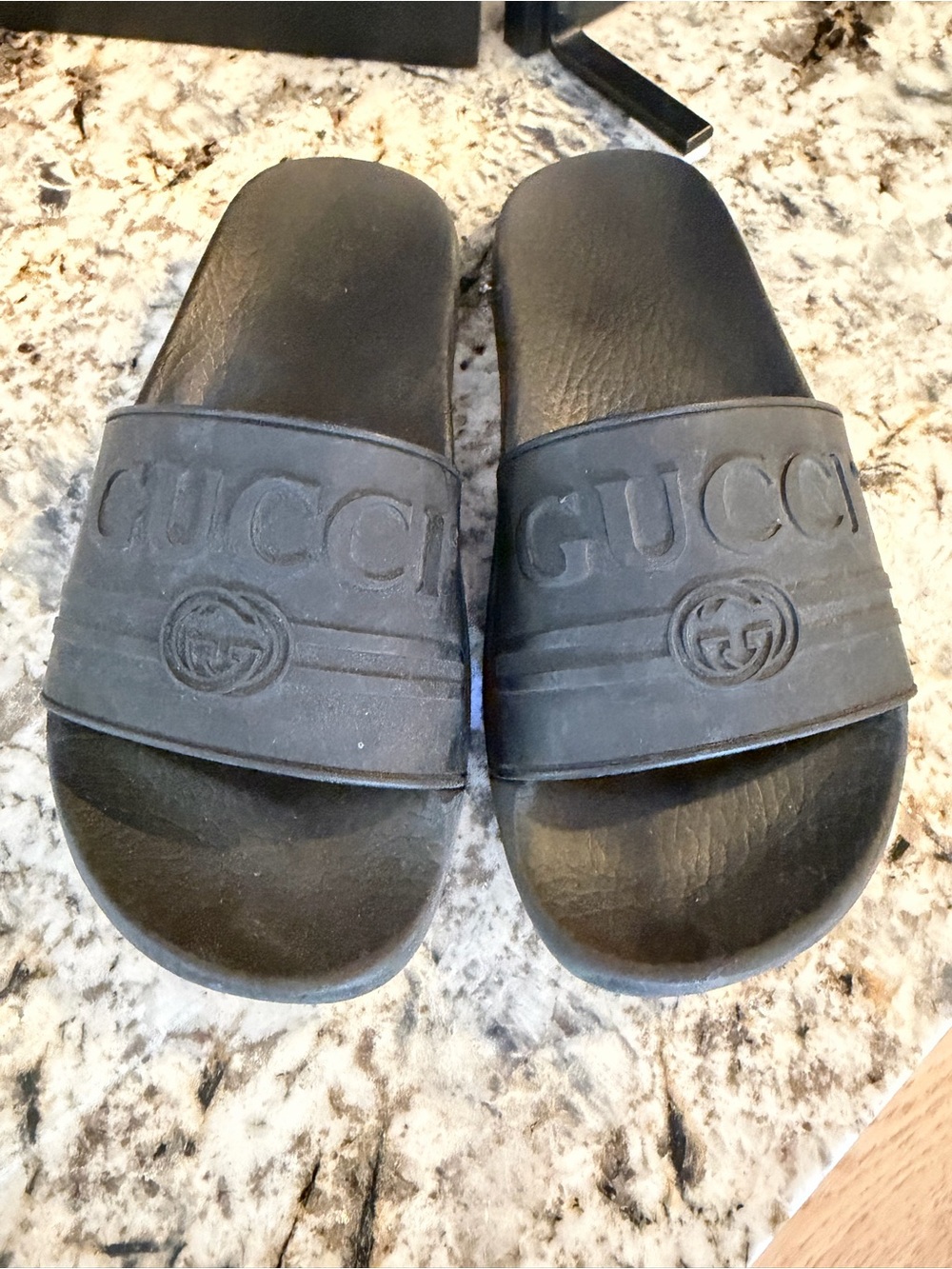 Gucci Black Embossed Logo Rubber Slide Sandals